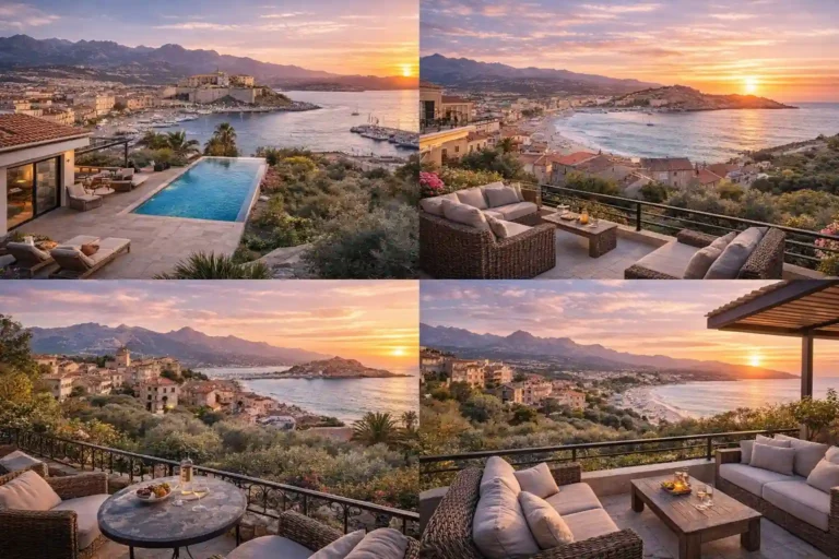 Immobilier en Balagne avec villas et appartements vue mer à Calvi, Lumio et L’Île-Rousse, terrasses panoramiques et paysages méditerranéens en Corse