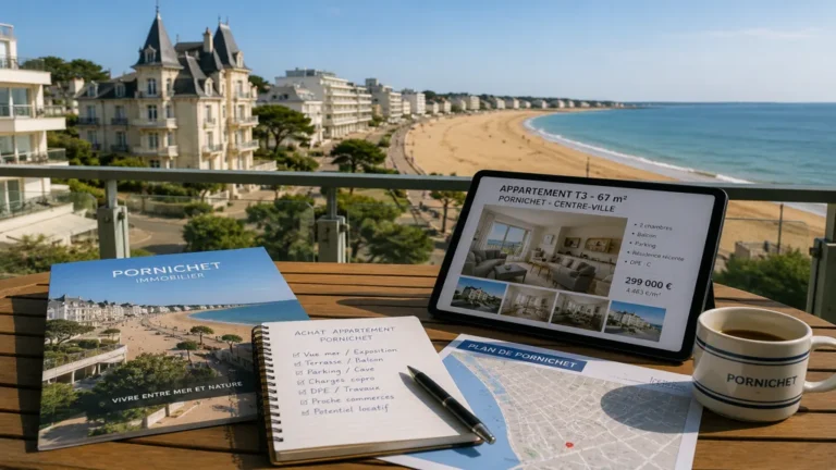 Recherche immobilière à Pornichet avec vue sur la plage et documents pour acheter un appartement en bord de mer