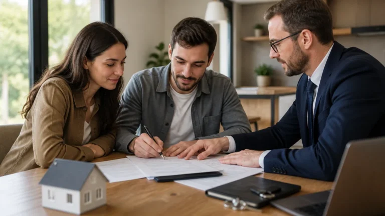 Couple signant un dossier de prêt immobilier pour acheter un logement neuf avec le PTZ 2025