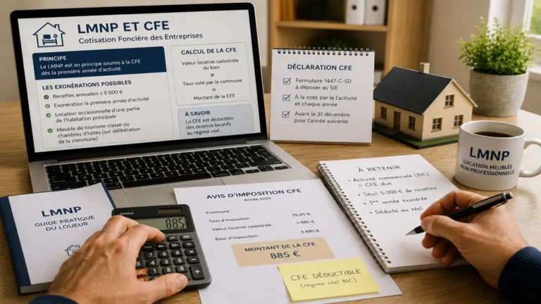 Calcul de la CFE pour une activité LMNP avec documents fiscaux et bureau de gestion locative