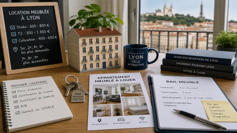 Appartement meublé en location à Lyon avec dossier locataire et vue sur la ville depuis un logement moderne