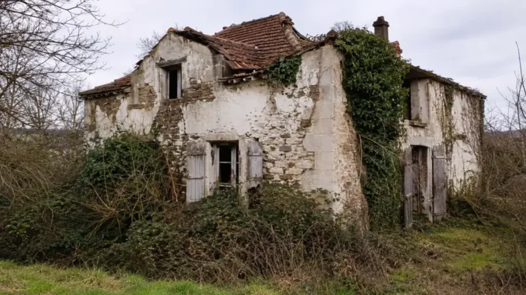 Maison abandonnée en pierre à rénover dans un village rural français