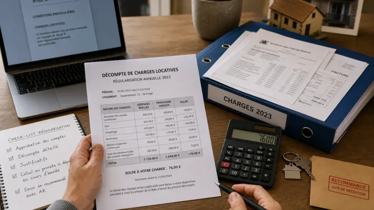 Propriétaire vérifiant le décompte des charges locatives après le départ d’un locataire