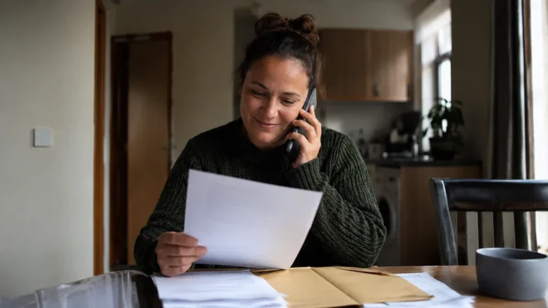 Femme recevant un avis favorable de commission d’attribution logement en consultant ses documents
