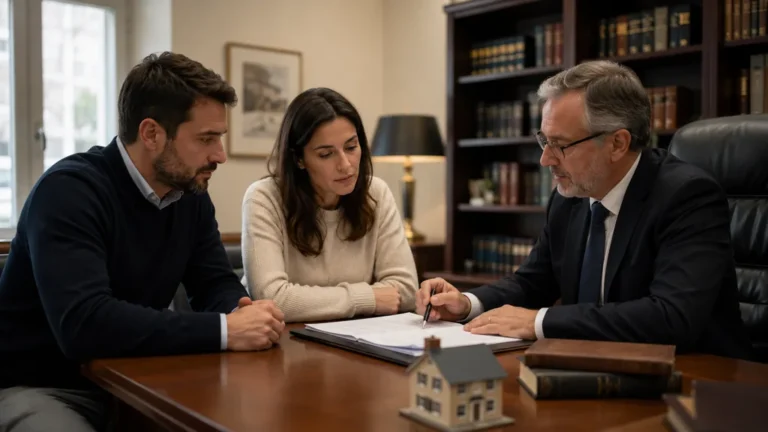 Frère et sœur consultant un notaire pour organiser l’héritage d’une maison familiale