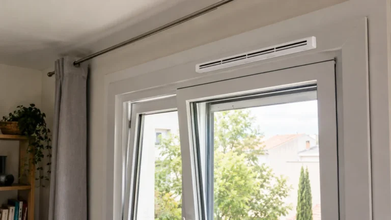 Aérateur de fenêtre installé en partie haute pour renouveler l’air intérieur d’un logement