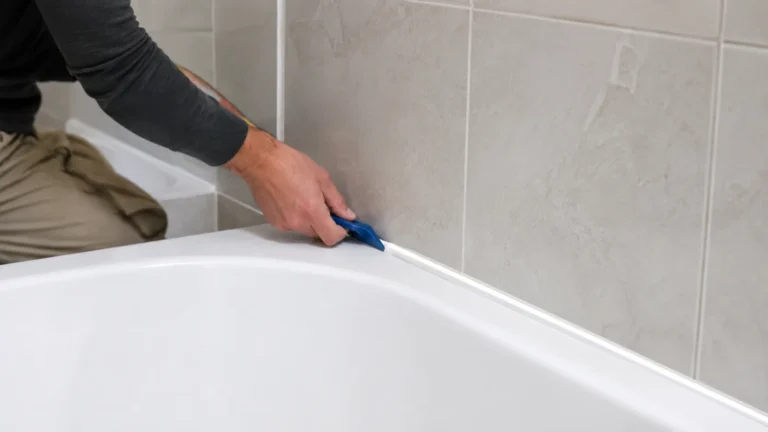 Remplacement d’un joint silicone sanitaire entre une baignoire et un mur carrelé
