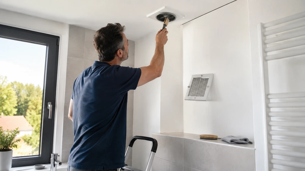 Nettoyage d’une bouche de VMC au plafond d’une salle de bain