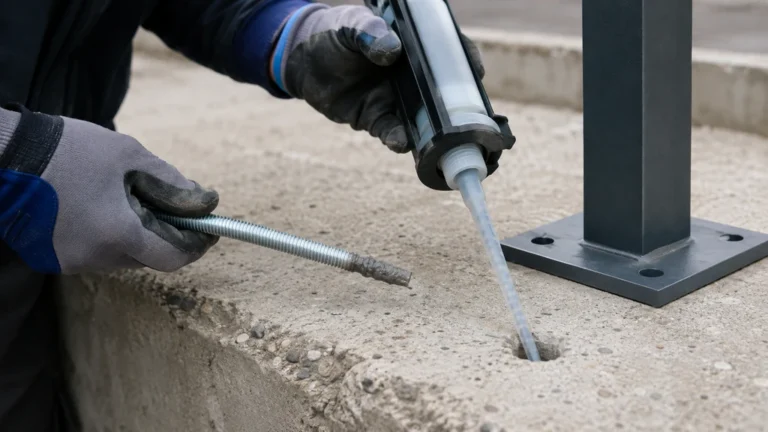 Injection de résine pour réaliser un scellement chimique dans le béton avec une tige filetée