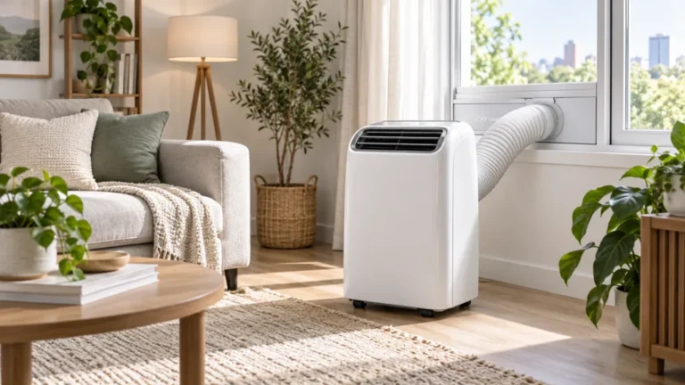 Climatiseur monobloc mobile avec gaine correctement raccordée à une fenêtre