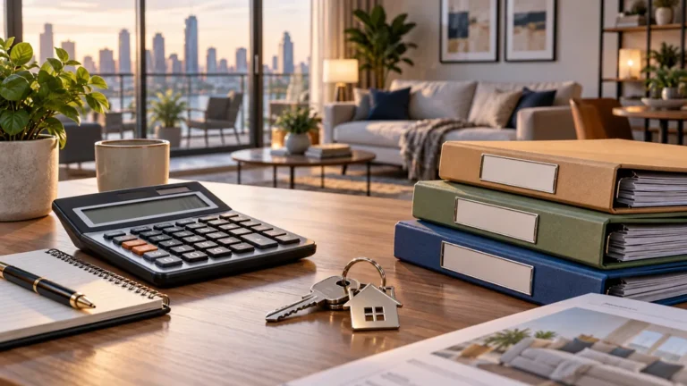 Appartement meublé avec calculatrice, dossiers fiscaux et clés